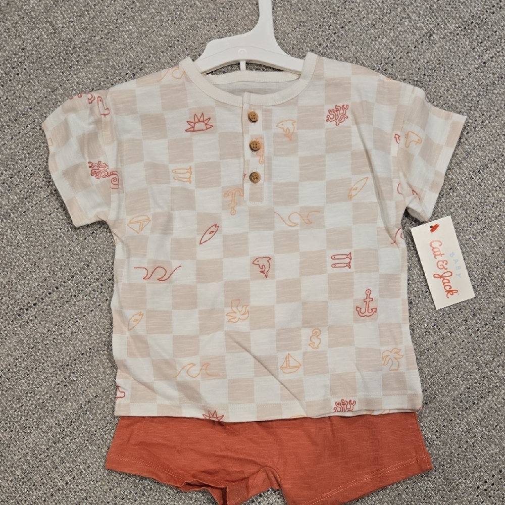 Cat & Jack Kids Nautical Checkered Shirt - Cream and Tan